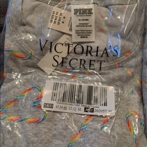 NEW PJ SET-VSPINK CANDY CANE HEARTS PINK PJ'S -MED - Picture 3 of 5